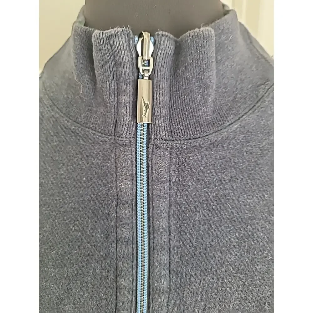 Tommy Bahama Mens L Blue Green 1/4 Zip Reversible Pullover Sweater Nautical